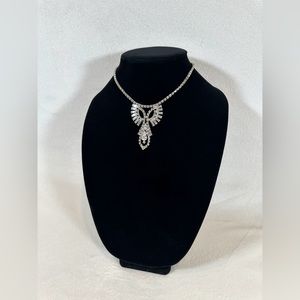 Vintage Silver Crystal Rhinestone Jewelry Necklace Costume Special Occassion